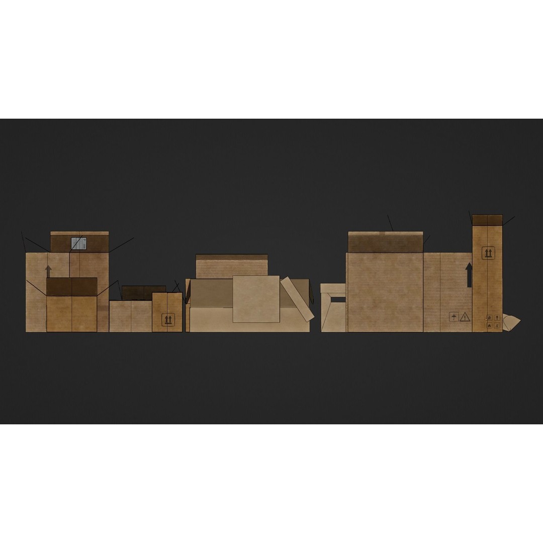 Cardboard Boxes 3D Model – Low Poly Game Asset, PBR Textures, FBX - View 19