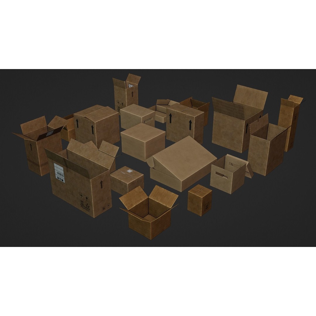 Cardboard Boxes 3D Model – Low Poly Game Asset, PBR Textures, FBX - View 20