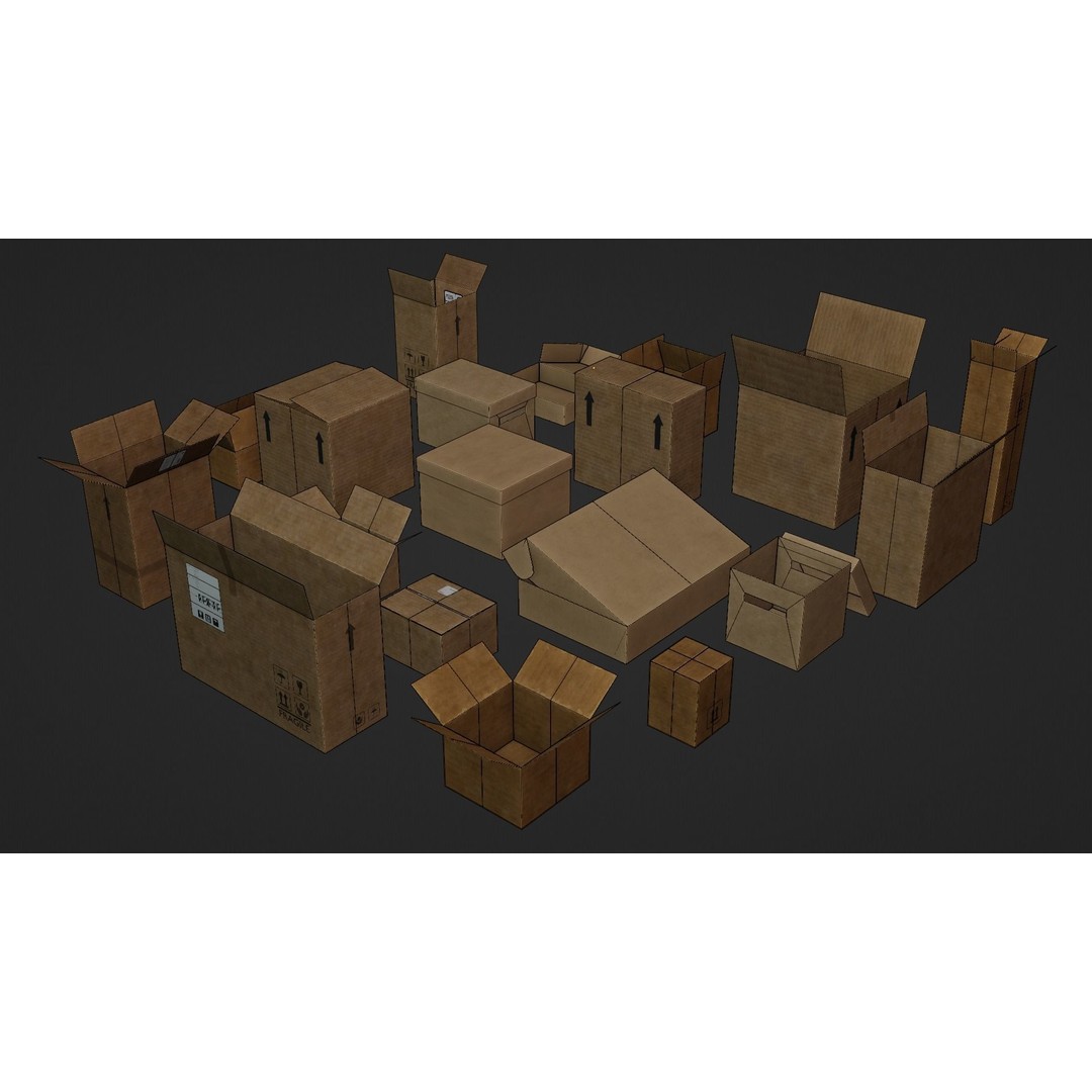 Cardboard Boxes 3D Model – Low Poly Game Asset, PBR Textures, FBX - View 21