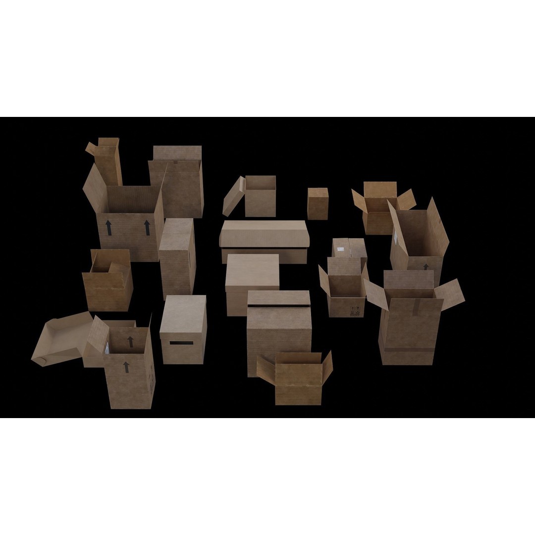 Cardboard Boxes 3D Model – Low Poly Game Asset, PBR Textures, FBX - View 3