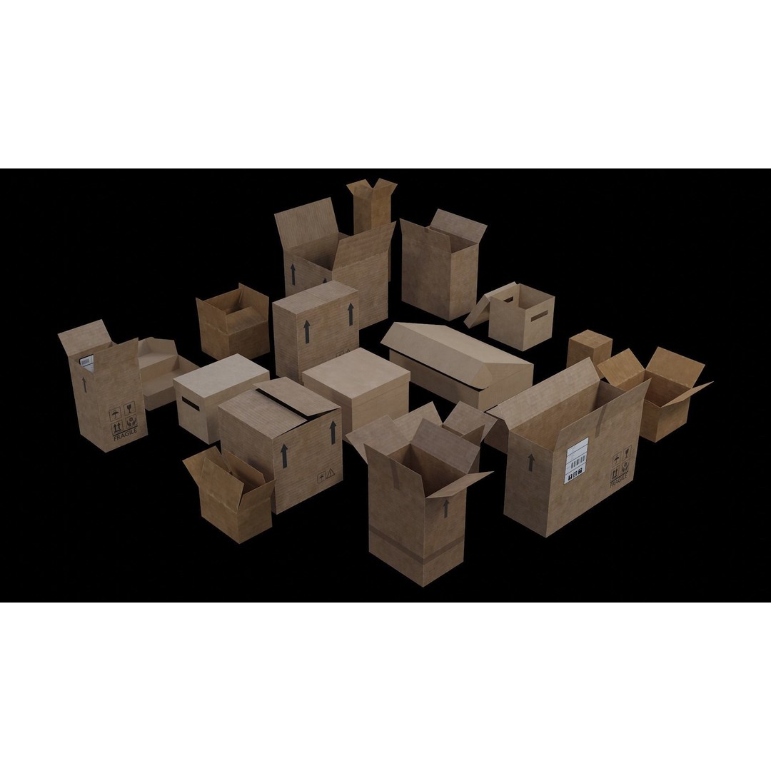 Cardboard Boxes 3D Model – Low Poly Game Asset, PBR Textures, FBX - View 4