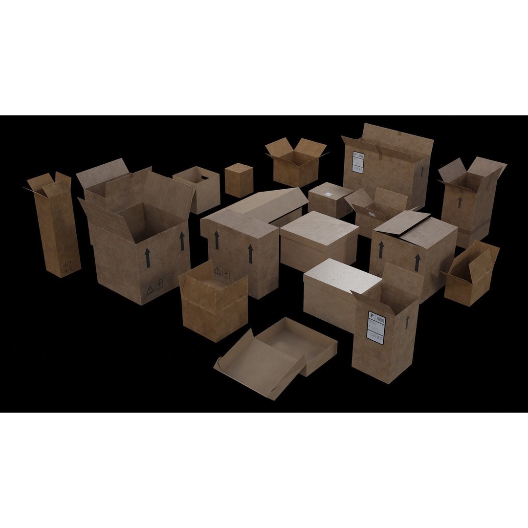 Cardboard Boxes 3D Model – Low Poly Game Asset, PBR Textures, FBX - View 5