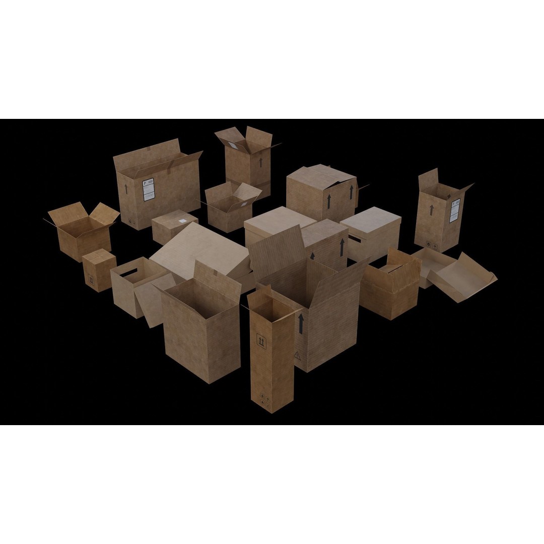 Cardboard Boxes 3D Model – Low Poly Game Asset, PBR Textures, FBX - View 6