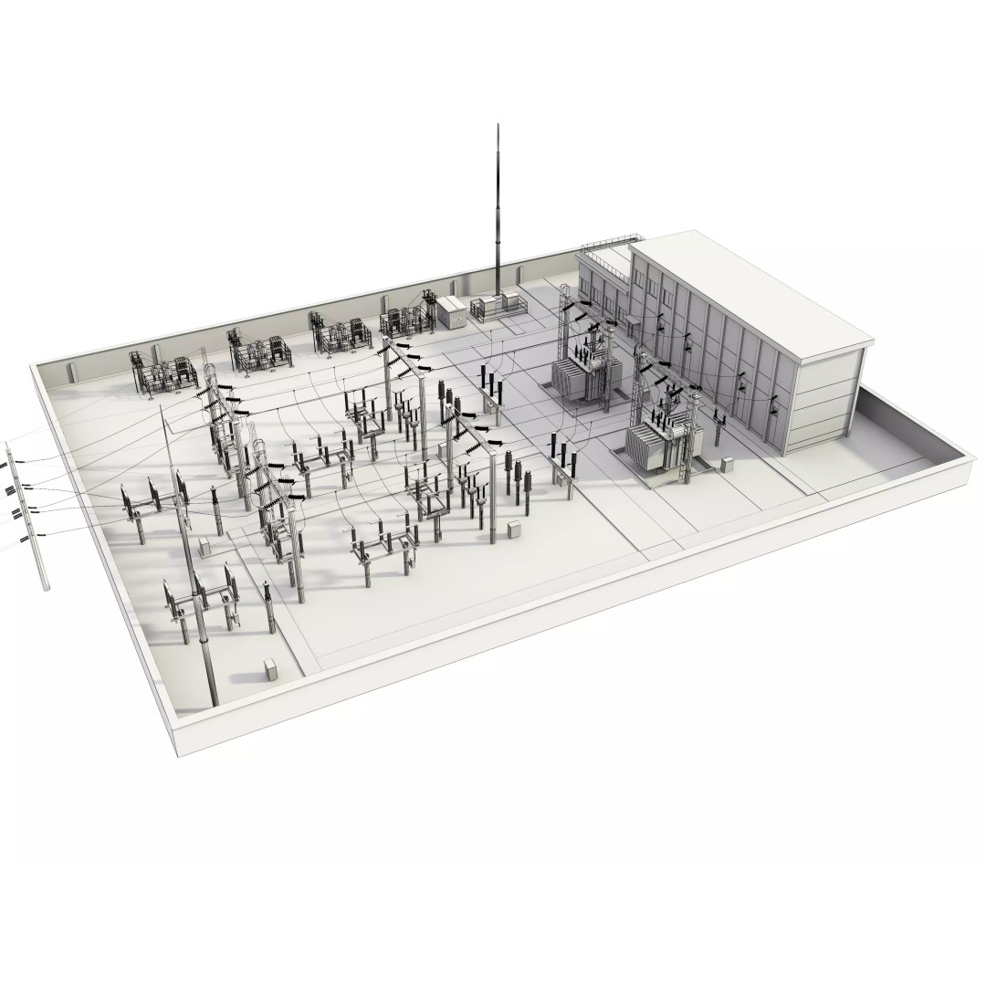 Transformer Substation 3D Model – High Poly Industrial Asset, FBX, OBJ