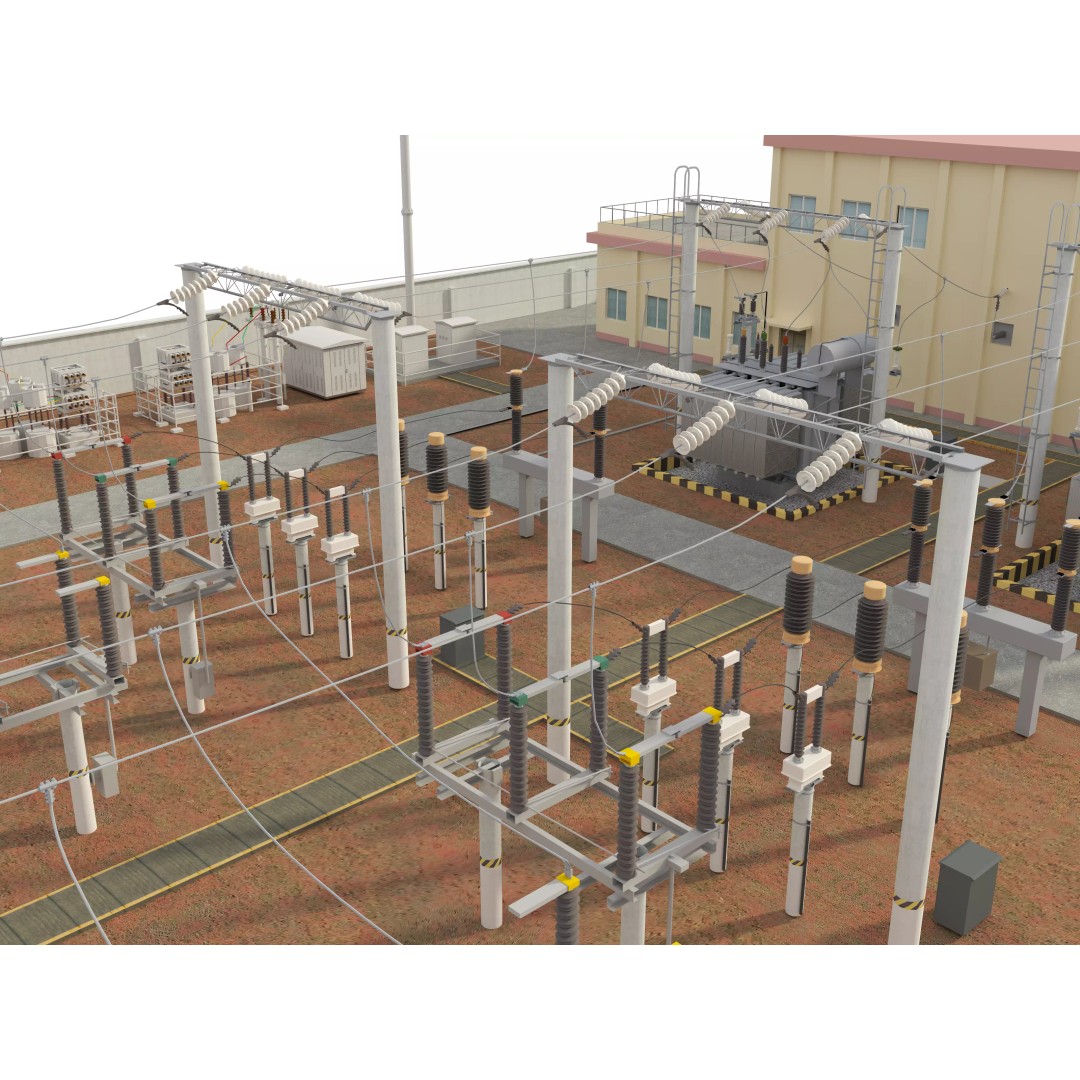 Transformer Substation 3D Model – High Poly Industrial Asset, FBX, OBJ - View 10