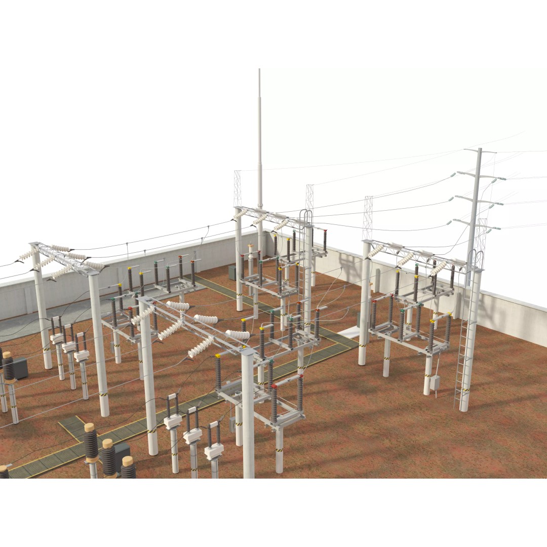 Transformer Substation 3D Model – High Poly Industrial Asset, FBX, OBJ - View 11