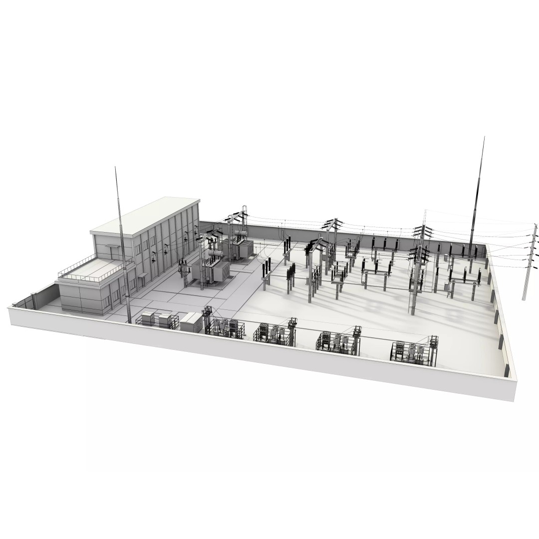 Transformer Substation 3D Model – High Poly Industrial Asset, FBX, OBJ - View 13