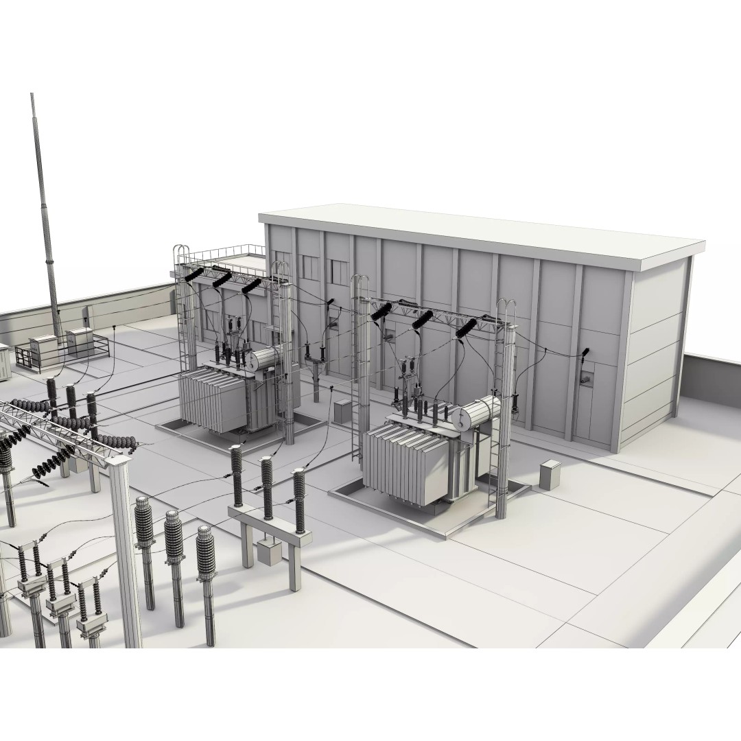 Transformer Substation 3D Model – High Poly Industrial Asset, FBX, OBJ - View 14