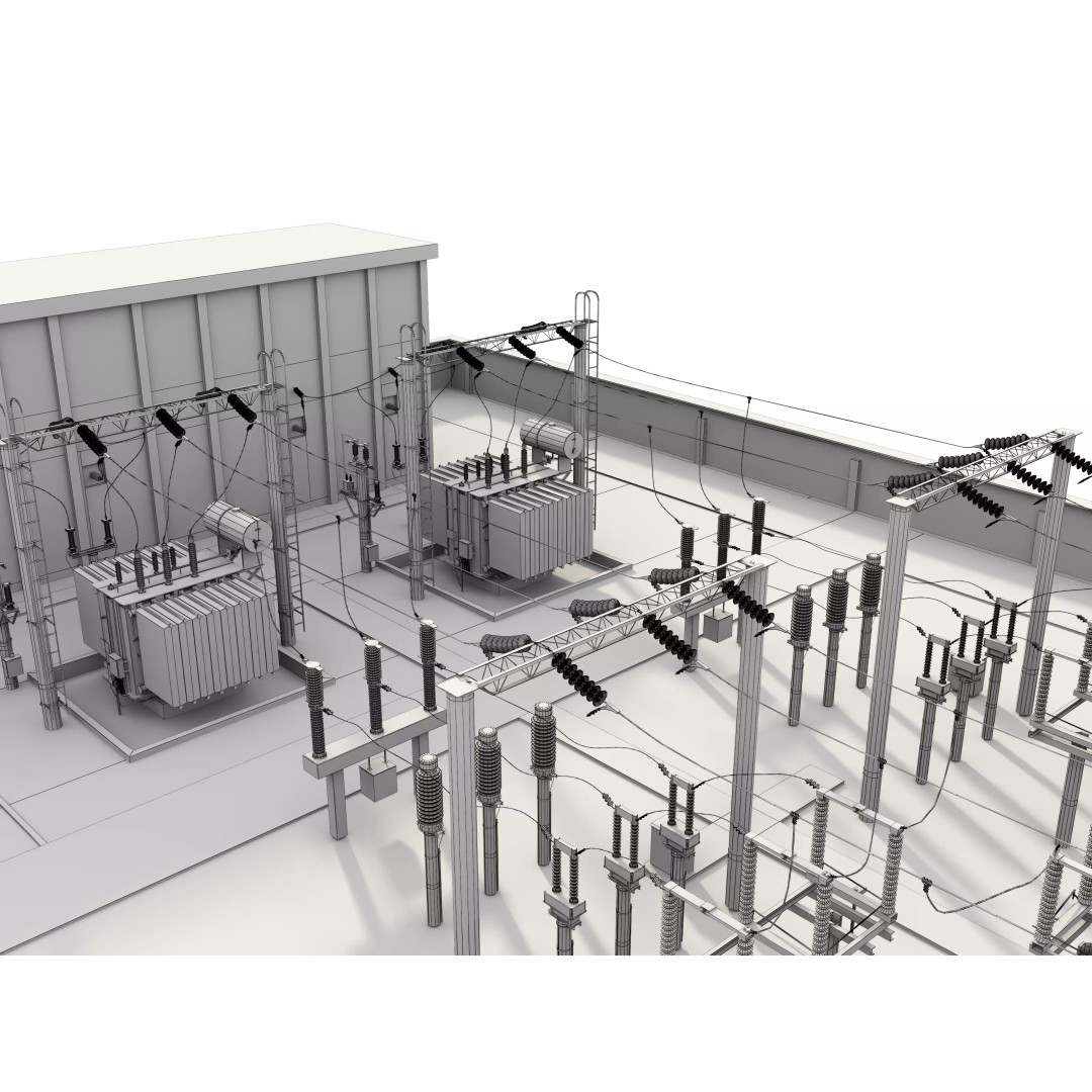 Transformer Substation 3D Model – High Poly Industrial Asset, FBX, OBJ - View 15
