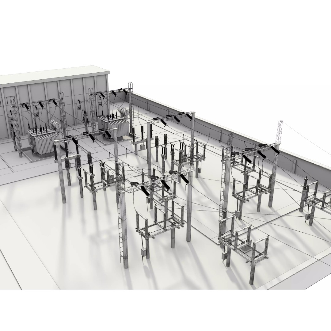Transformer Substation 3D Model – High Poly Industrial Asset, FBX, OBJ - View 19