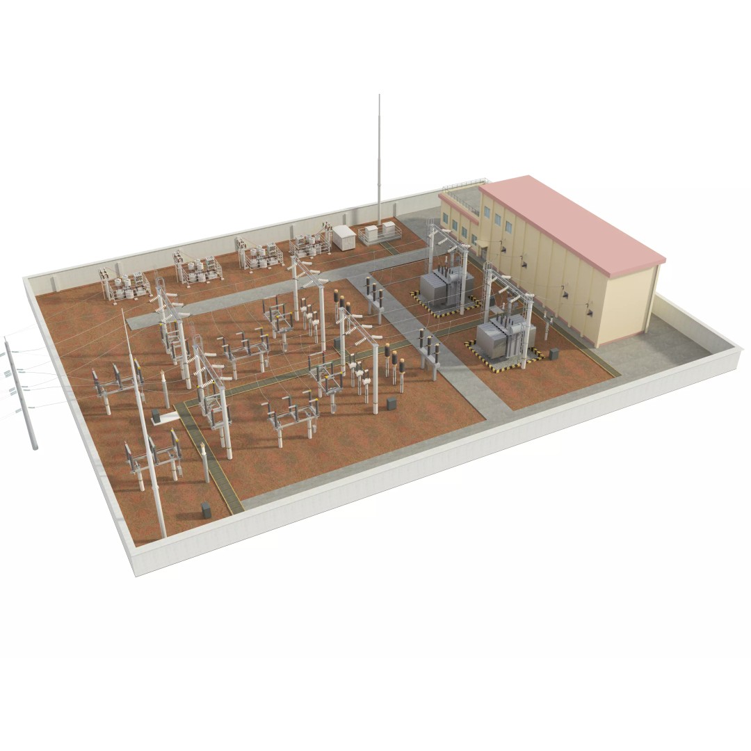 Transformer Substation 3D Model – High Poly Industrial Asset, FBX, OBJ - View 2