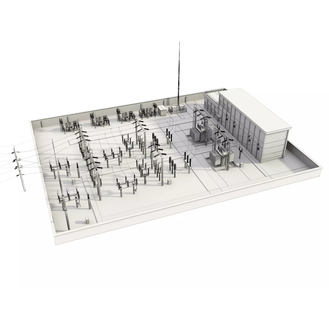 Transformer Substation 3D Model – High Poly Industrial Asset, FBX, OBJ - View 21