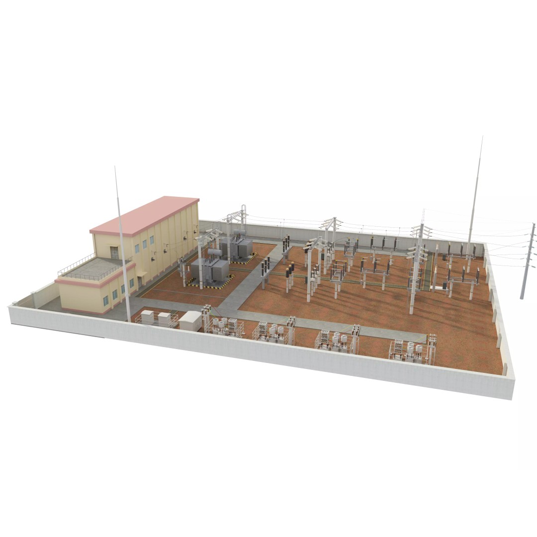 Transformer Substation 3D Model – High Poly Industrial Asset, FBX, OBJ - View 3