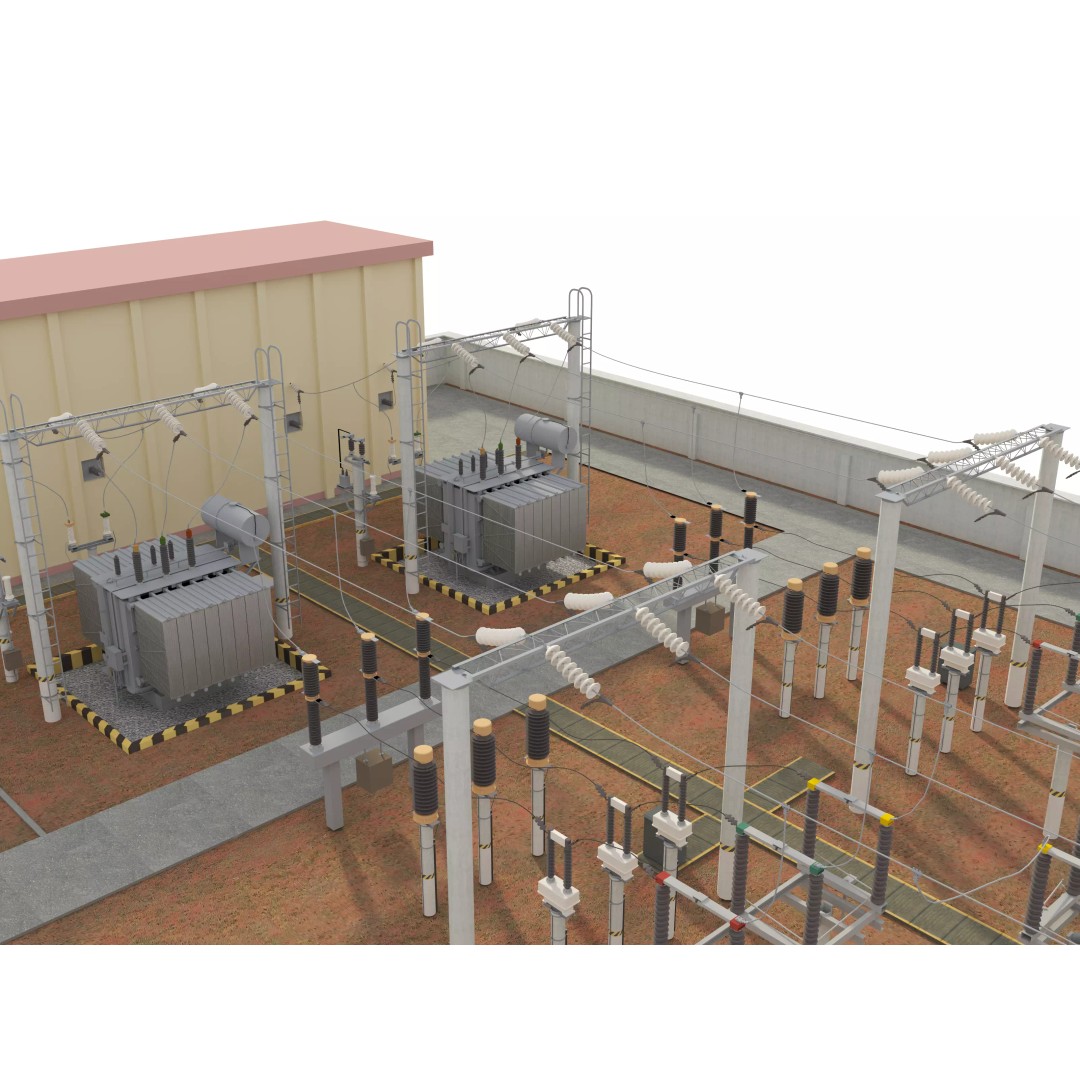 Transformer Substation 3D Model – High Poly Industrial Asset, FBX, OBJ - View 7
