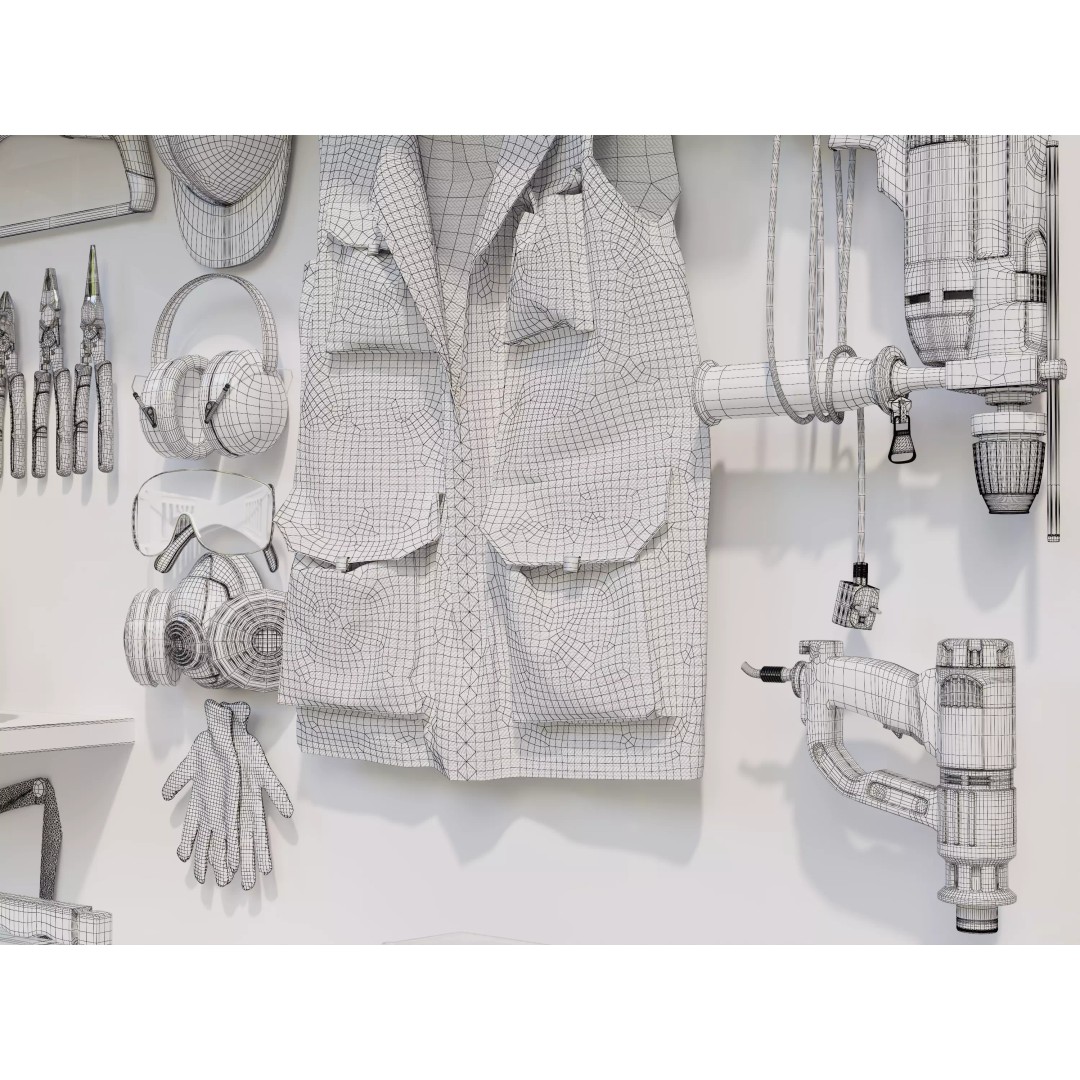 Complete Workshop Garage Tool Wall Organizer 3D Model – High Poly, PBR, FBX