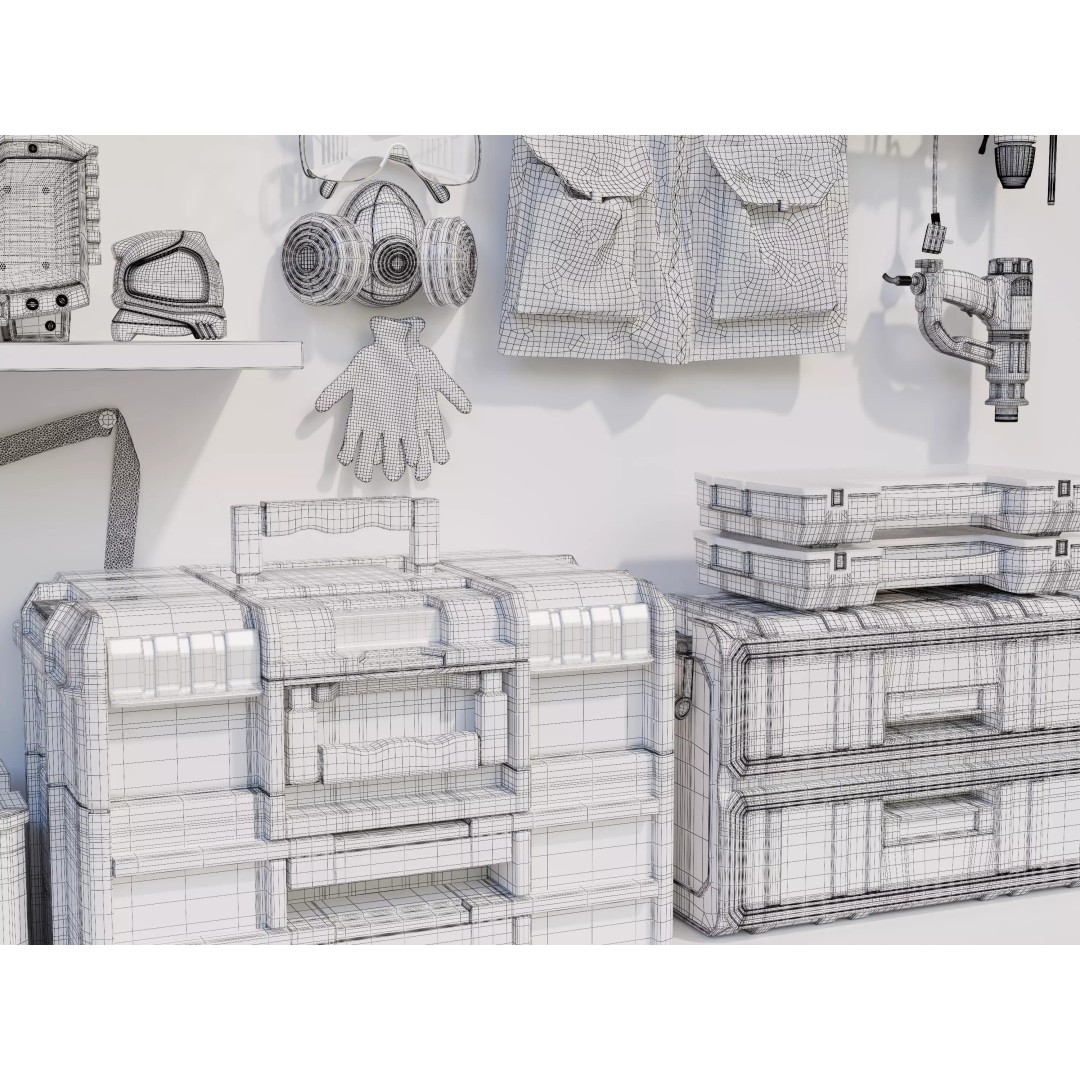 Complete Workshop Garage Tool Wall Organizer 3D Model – High Poly, PBR, FBX - View 10