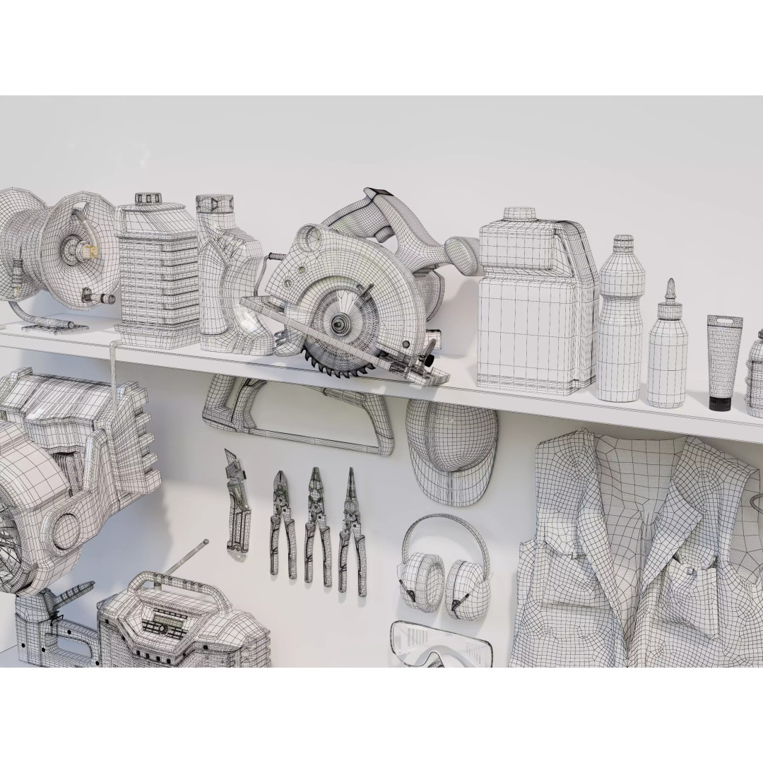 Complete Workshop Garage Tool Wall Organizer 3D Model – High Poly, PBR, FBX - View 11