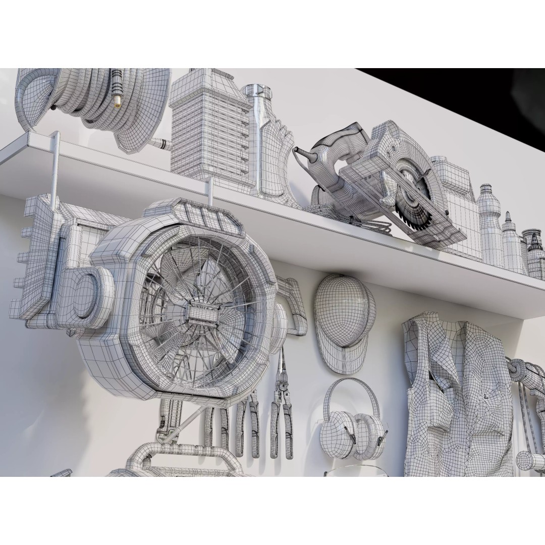 Complete Workshop Garage Tool Wall Organizer 3D Model – High Poly, PBR, FBX - View 12