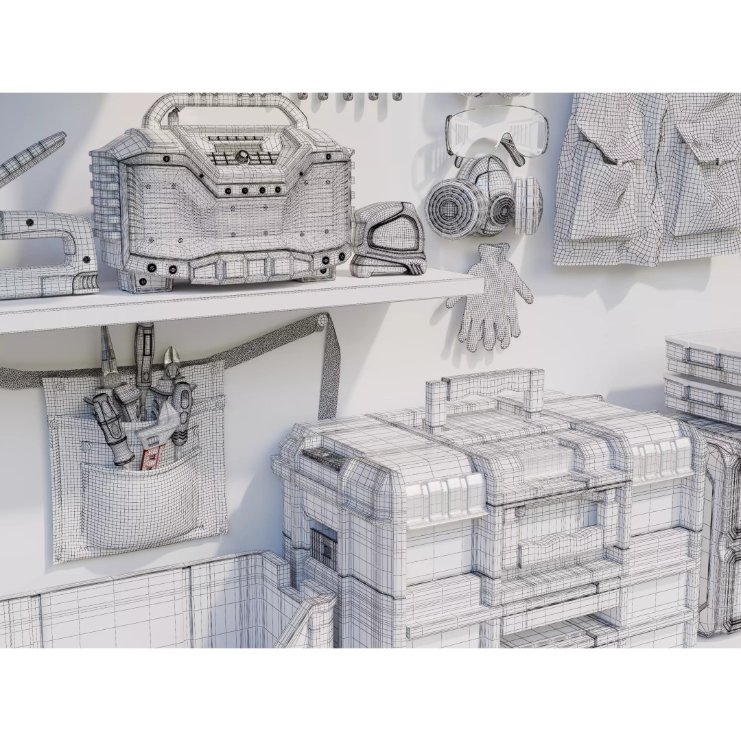 Complete Workshop Garage Tool Wall Organizer 3D Model – High Poly, PBR, FBX - View 13