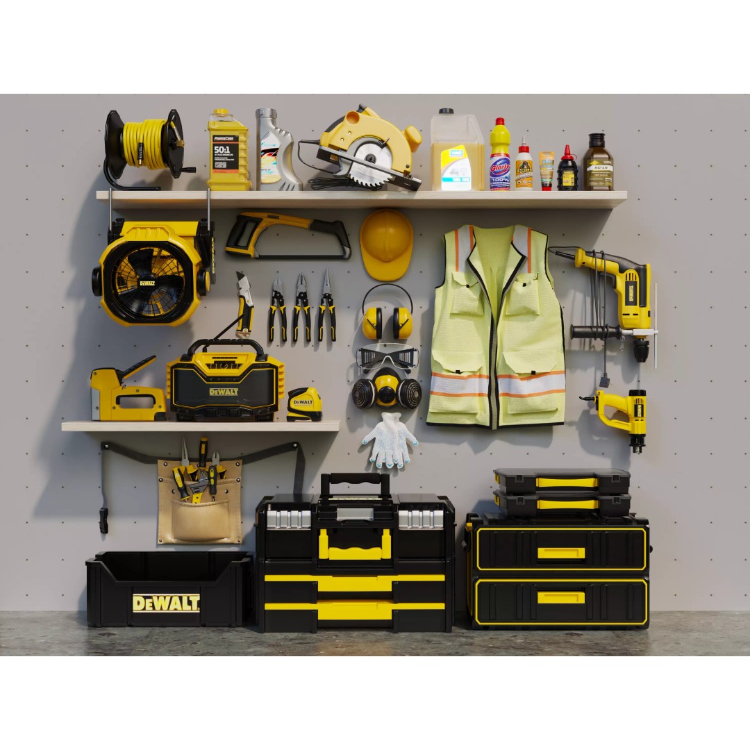 Complete Workshop Garage Tool Wall Organizer 3D Model – High Poly, PBR, FBX - View 2