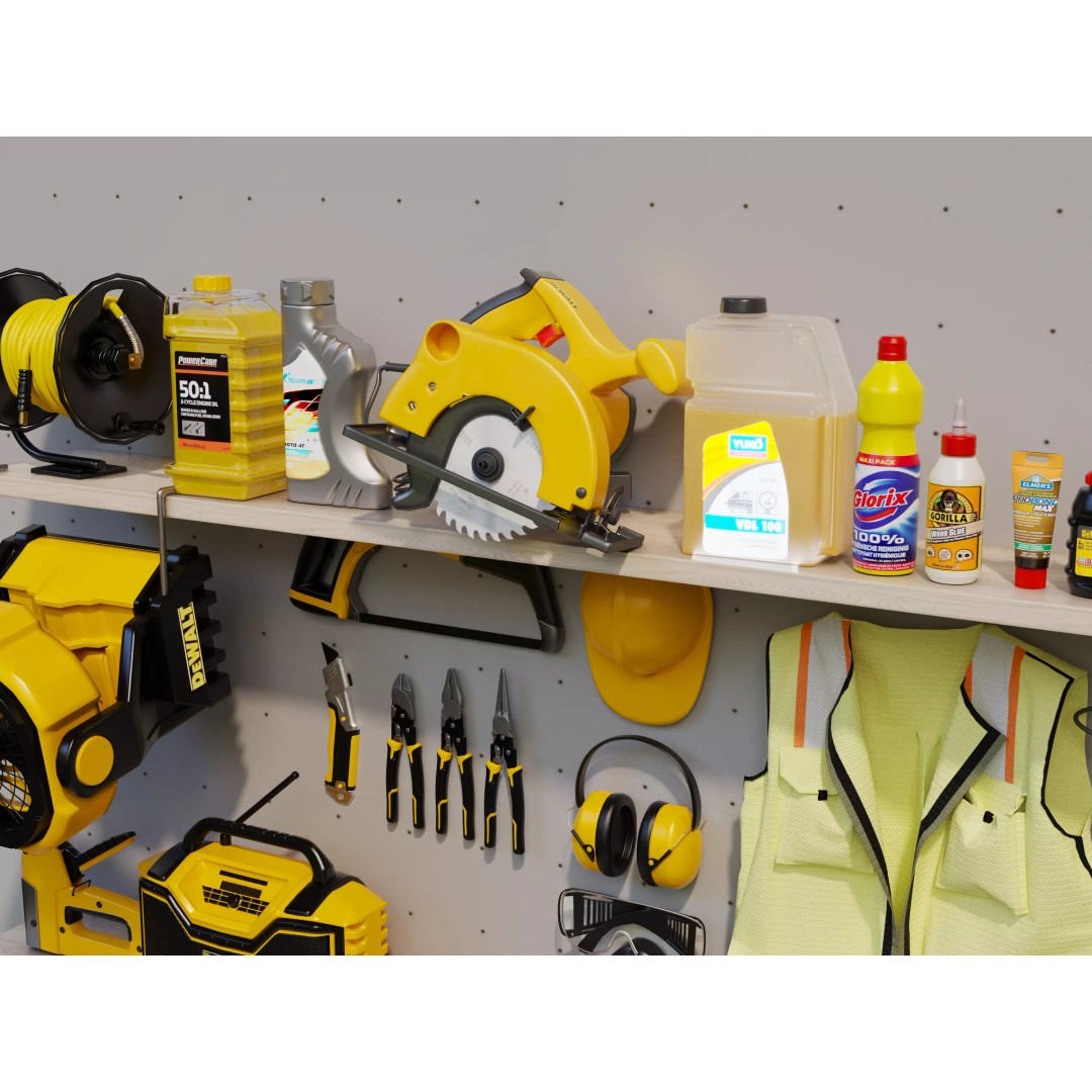 Complete Workshop Garage Tool Wall Organizer 3D Model – High Poly, PBR, FBX - View 5
