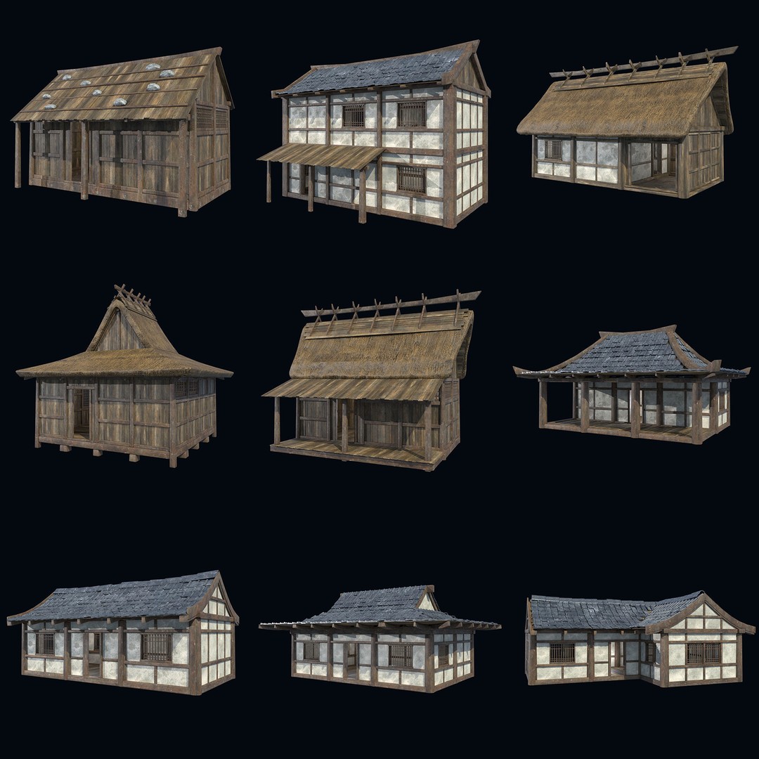 Asian House 3D Model – Low Poly Game-Ready Collection, FBX & OBJ
