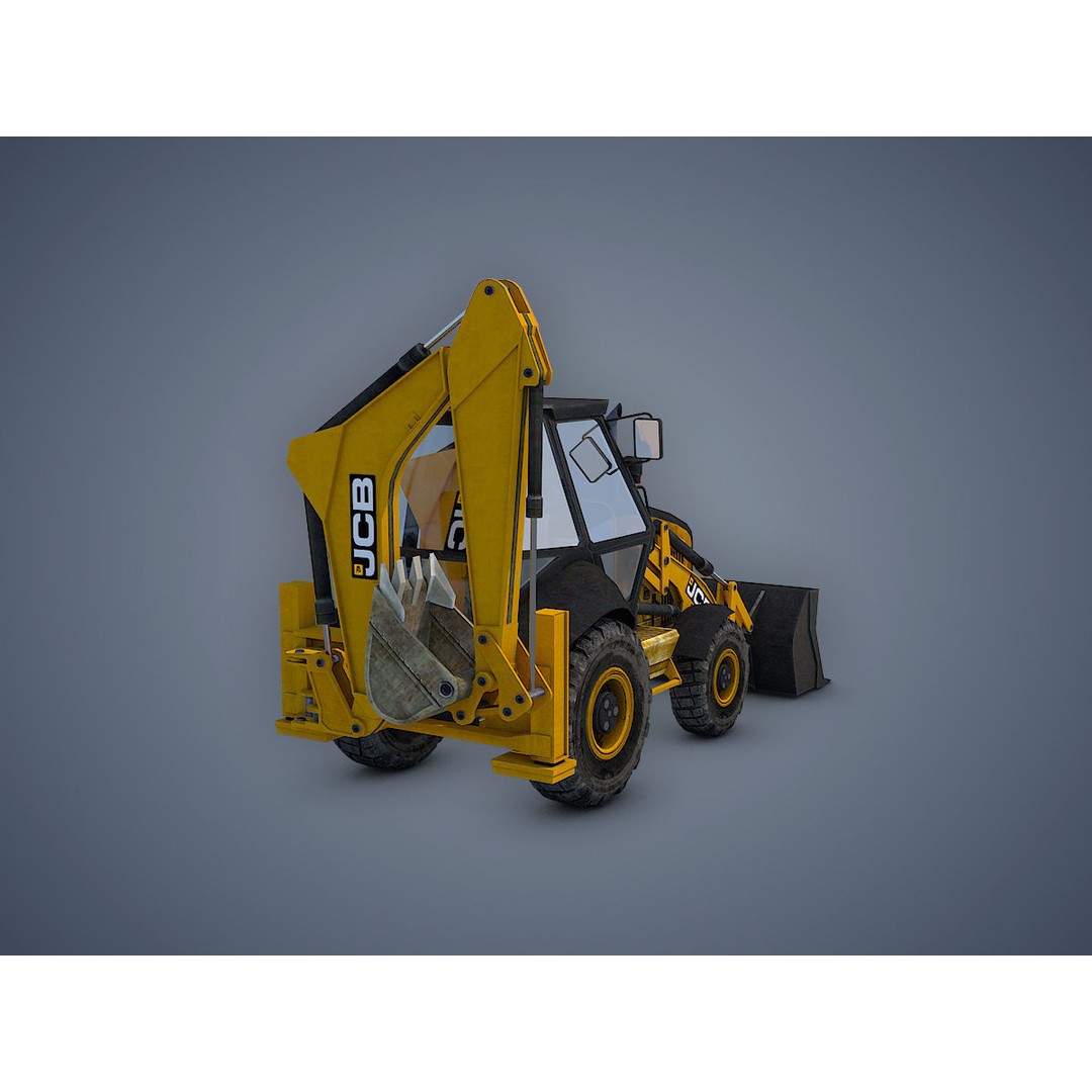 JCB Loader Backhoe 3D Model – Low Poly Game Asset, FBX - View 10