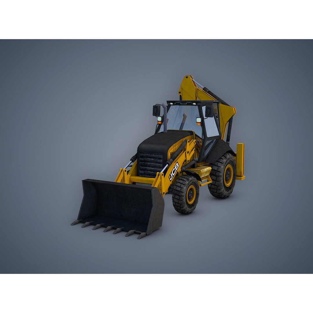 JCB Loader Backhoe 3D Model – Low Poly Game Asset, FBX - View 11
