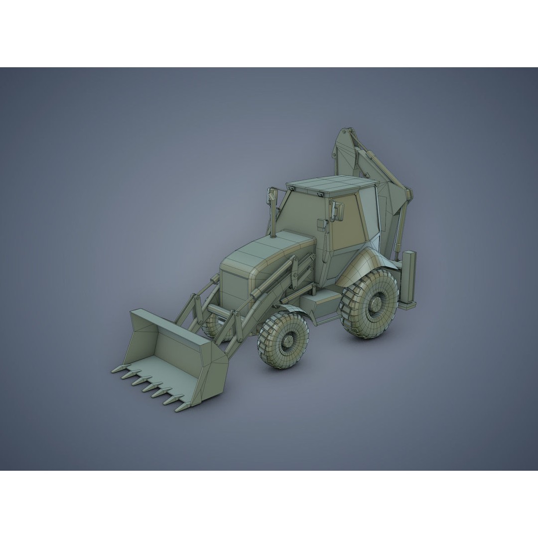 JCB Loader Backhoe 3D Model – Low Poly Game Asset, FBX - View 12