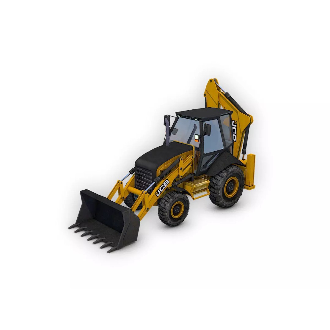 JCB Loader Backhoe 3D Model – Low Poly Game Asset, FBX - View 2