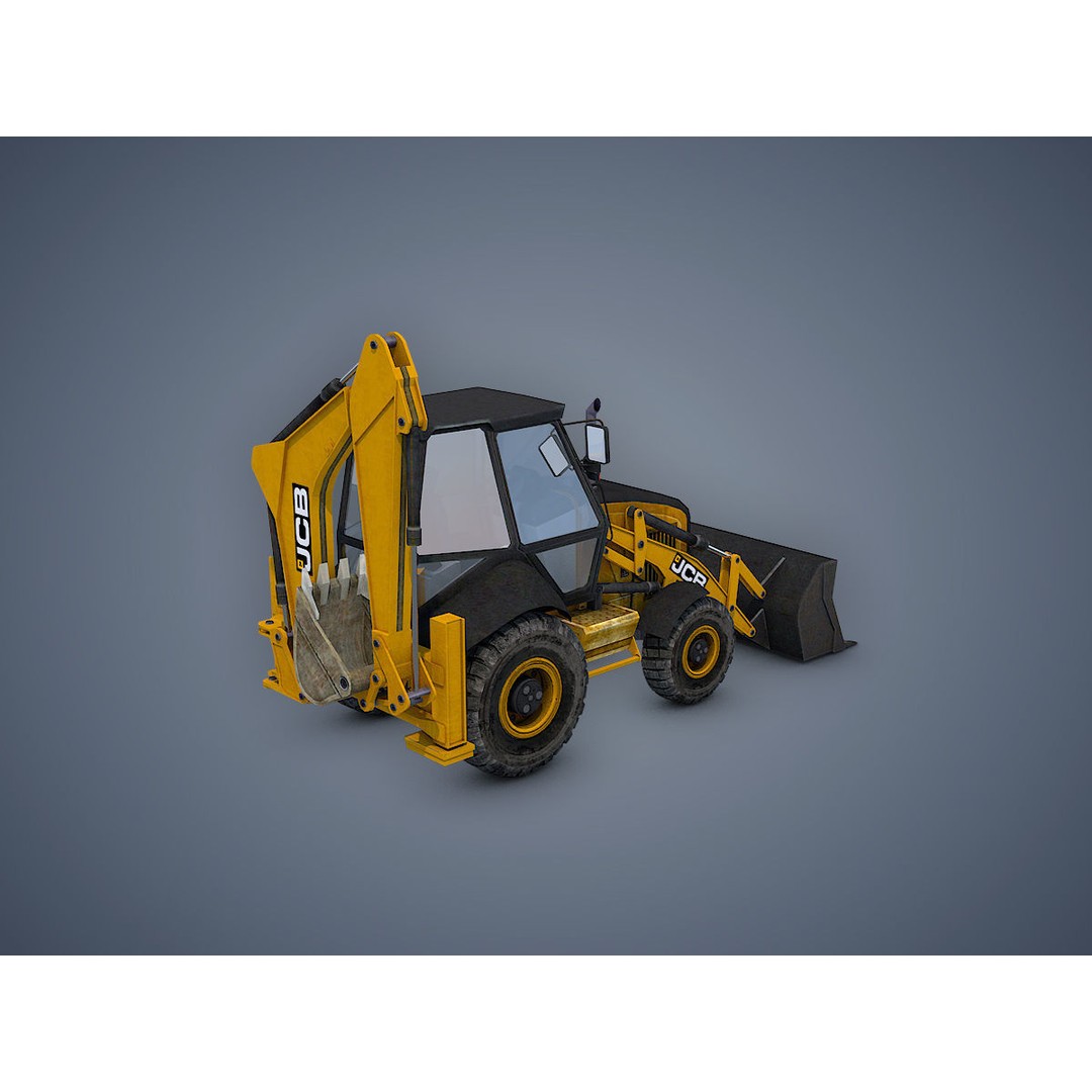 JCB Loader Backhoe 3D Model – Low Poly Game Asset, FBX - View 3