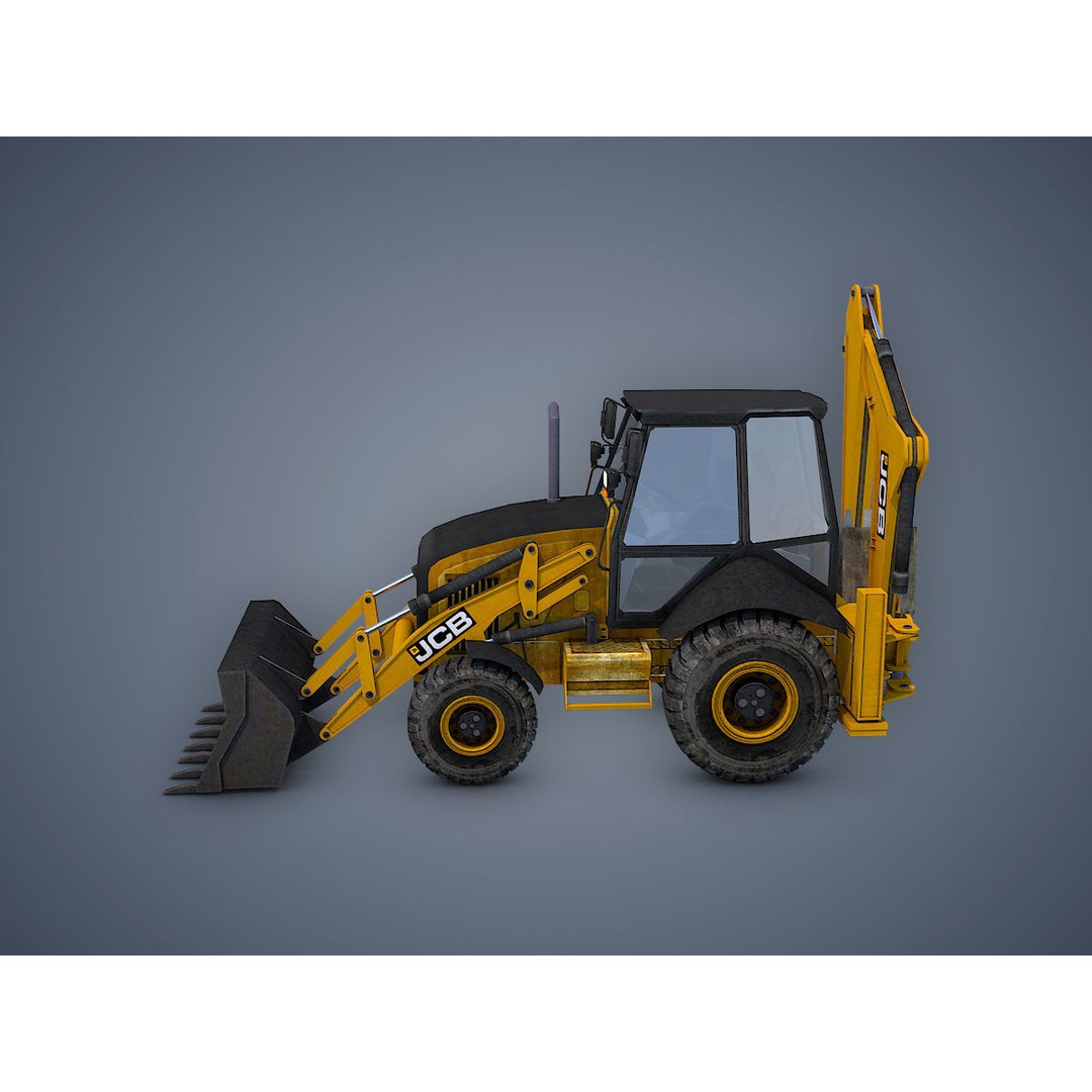 JCB Loader Backhoe 3D Model – Low Poly Game Asset, FBX - View 4