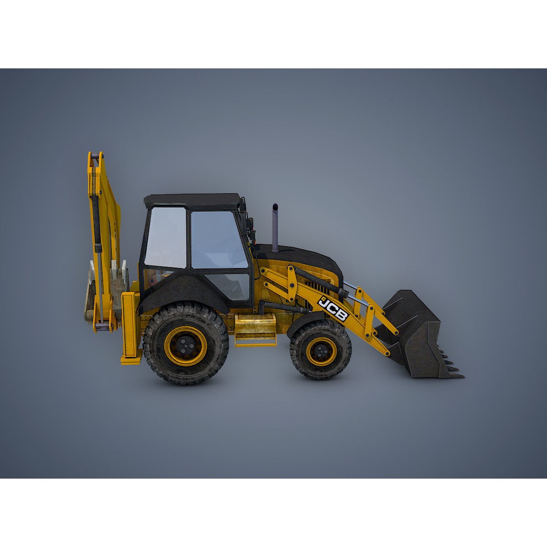 JCB Loader Backhoe 3D Model – Low Poly Game Asset, FBX - View 5