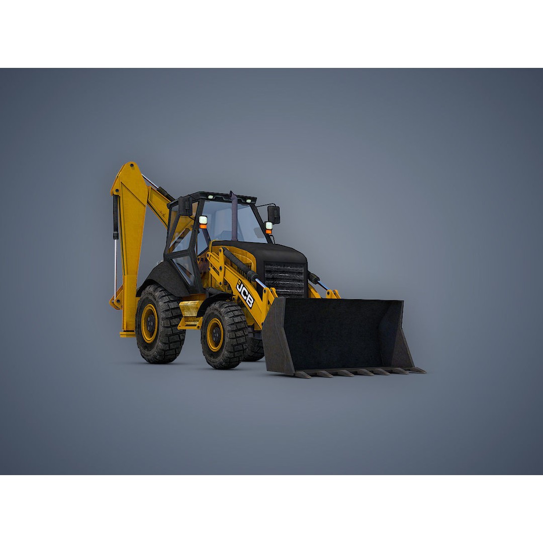 JCB Loader Backhoe 3D Model – Low Poly Game Asset, FBX - View 8