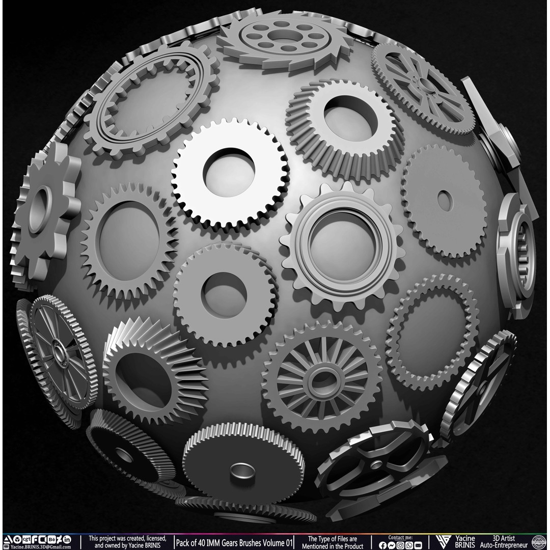 Pack of 40 IMM Gears 3D Model – Low Poly Kitbash Components, Multiple Formats - View 10