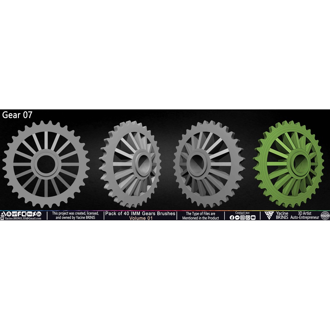 Pack of 40 IMM Gears 3D Model – Low Poly Kitbash Components, Multiple Formats - View 13