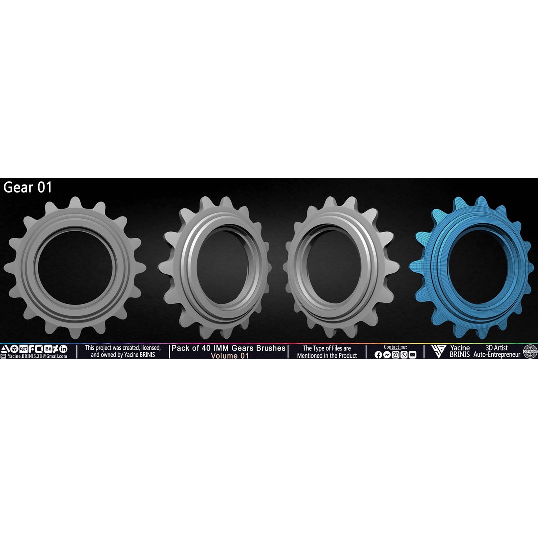 Pack of 40 IMM Gears 3D Model – Low Poly Kitbash Components, Multiple Formats - View 14