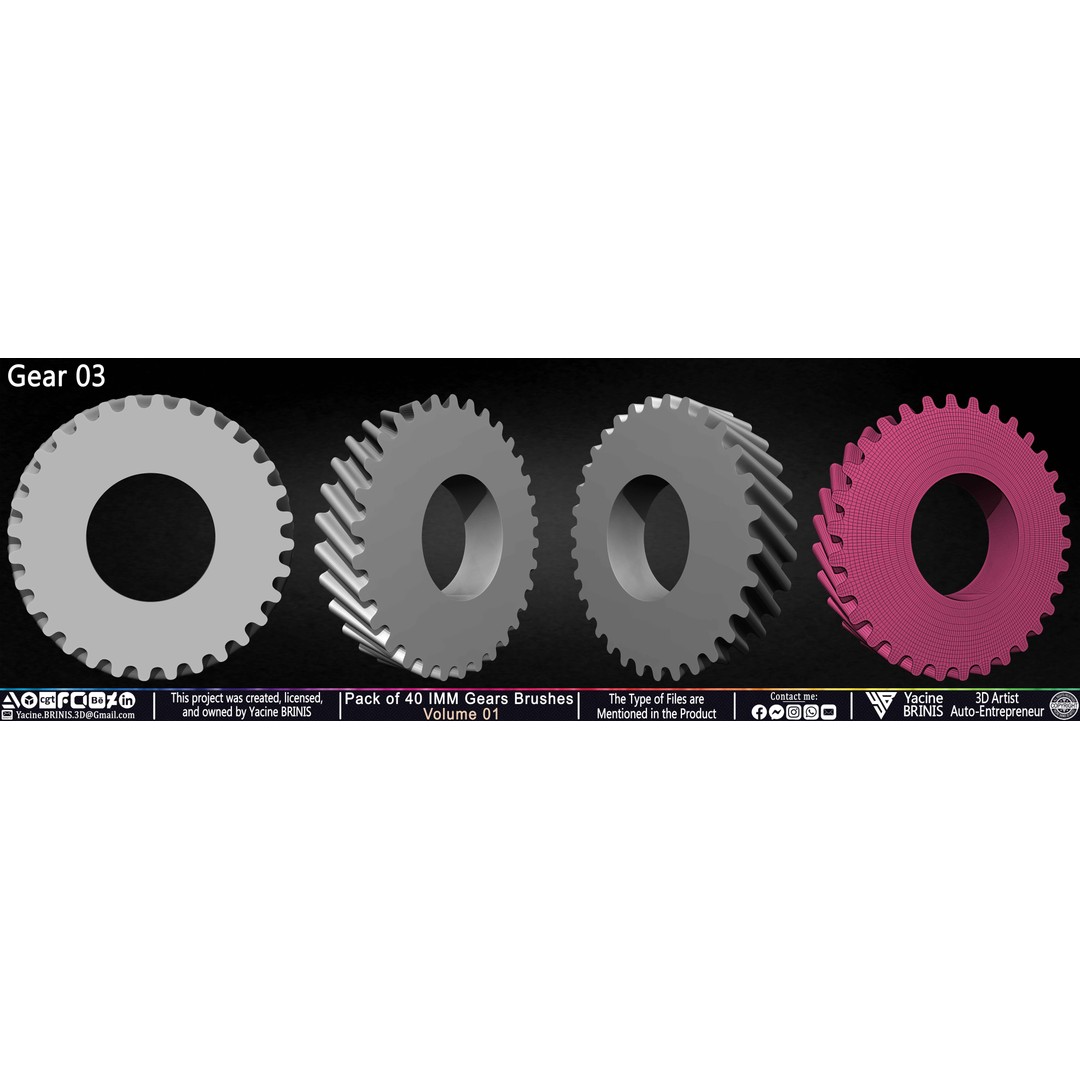 Pack of 40 IMM Gears 3D Model – Low Poly Kitbash Components, Multiple Formats - View 15