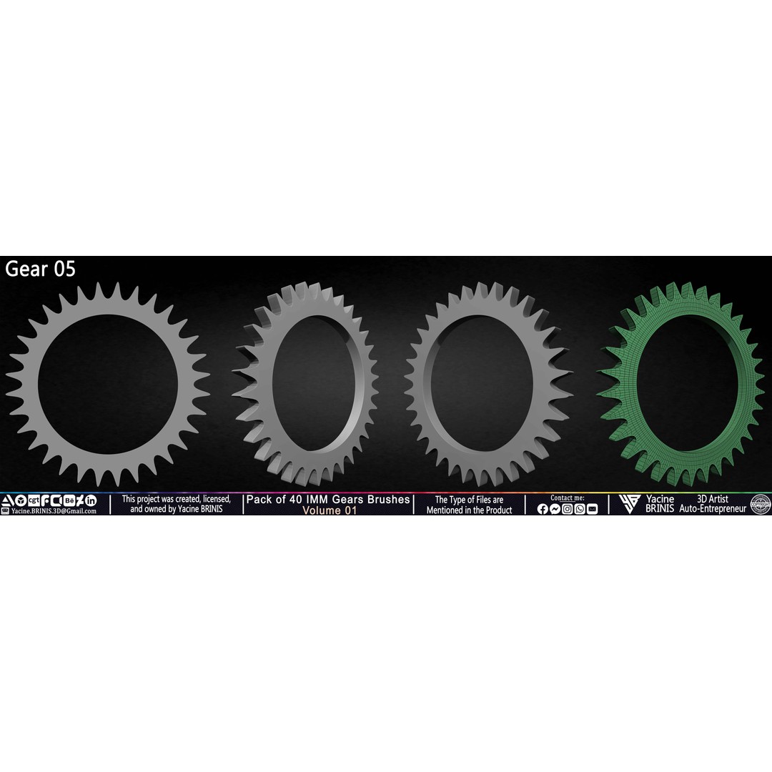 Pack of 40 IMM Gears 3D Model – Low Poly Kitbash Components, Multiple Formats - View 19