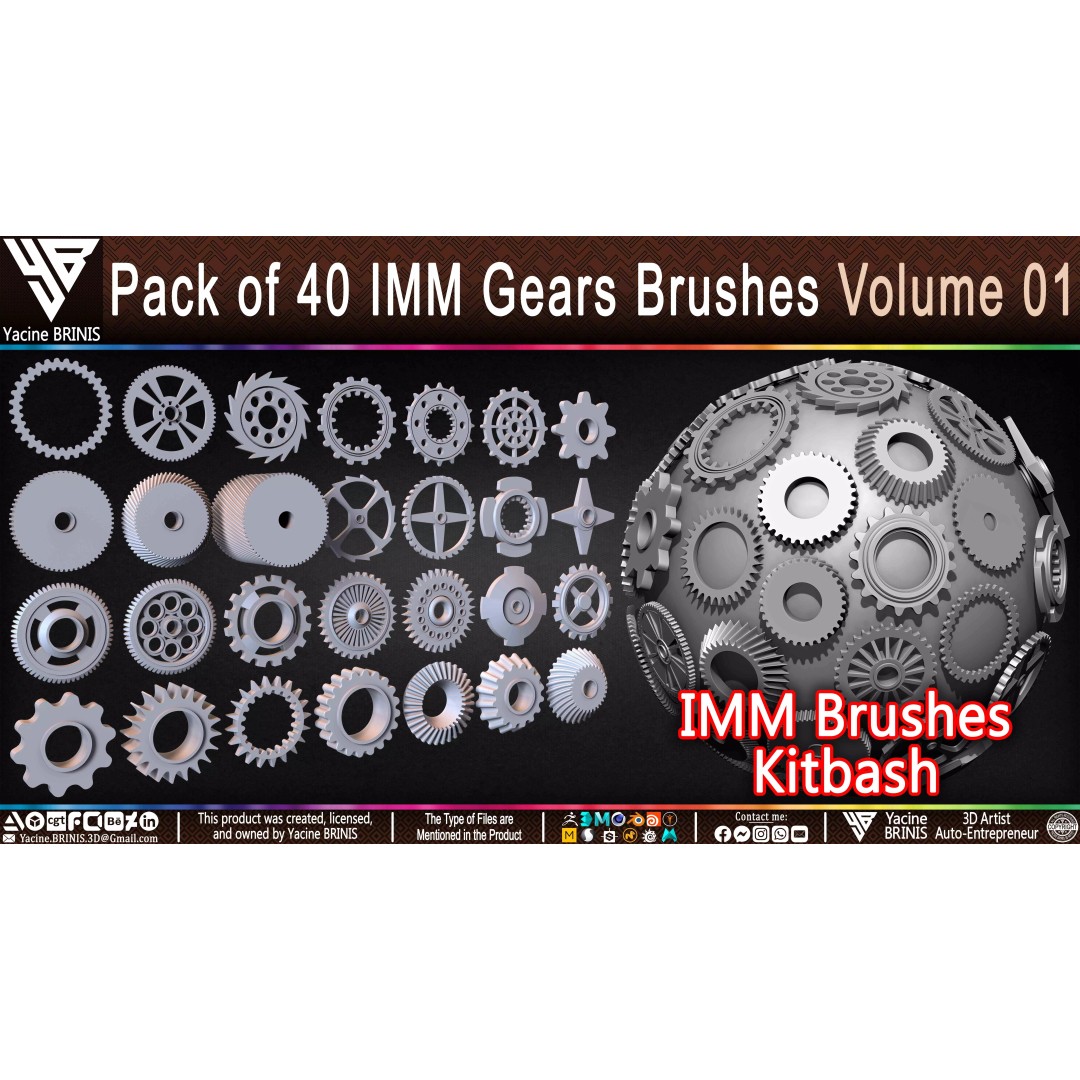 Pack of 40 IMM Gears 3D Model – Low Poly Kitbash Components, Multiple Formats - View 2