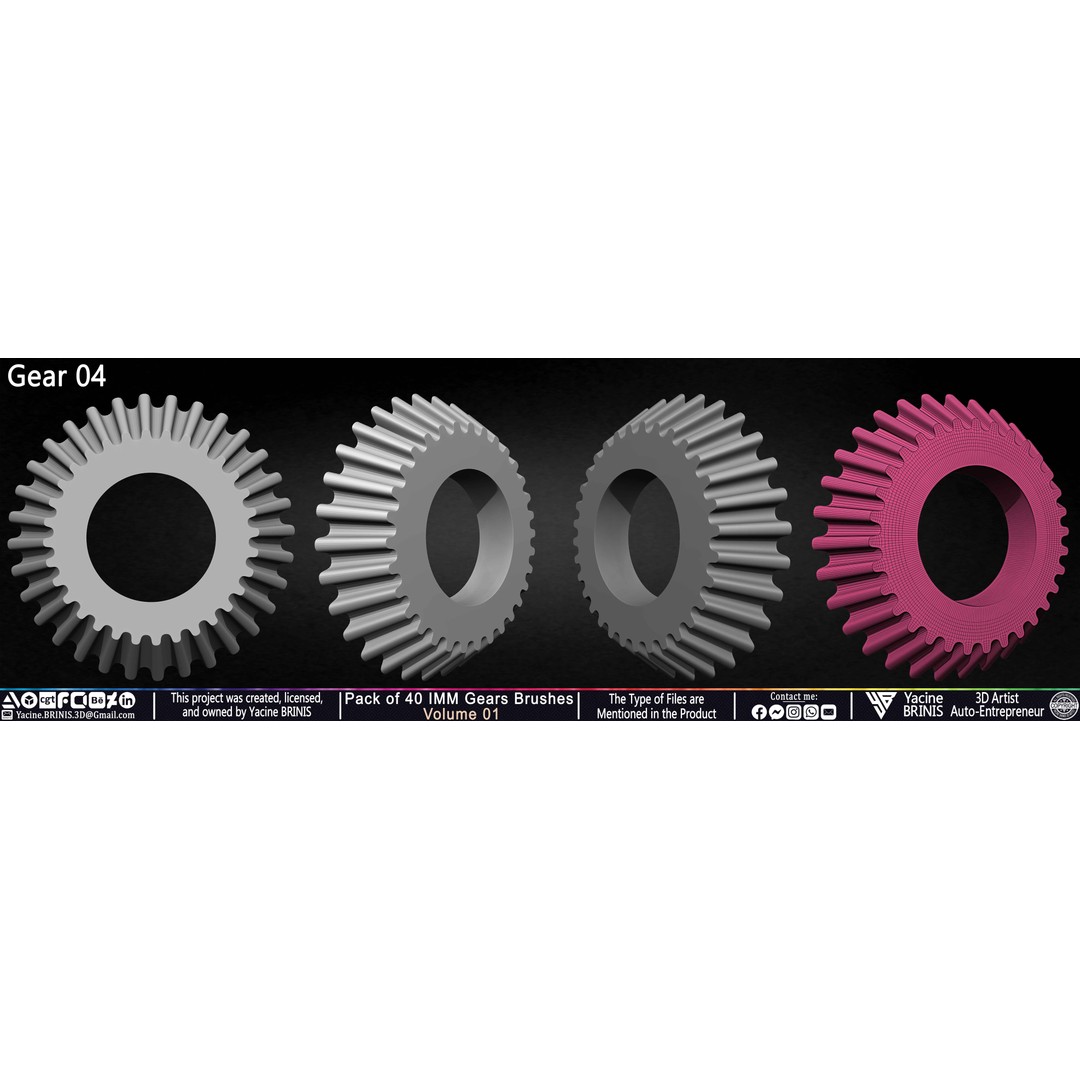 Pack of 40 IMM Gears 3D Model – Low Poly Kitbash Components, Multiple Formats - View 21