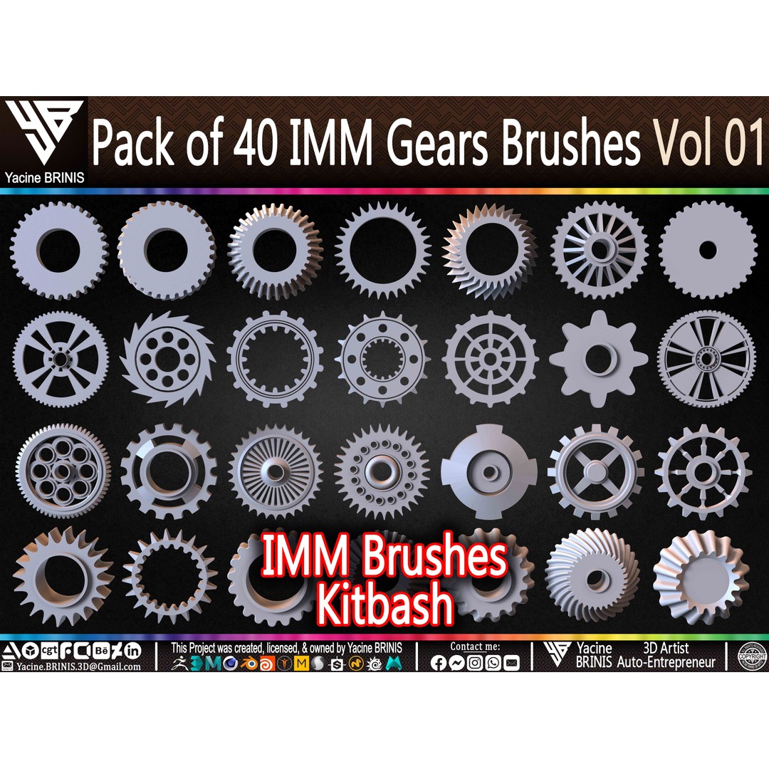 Pack of 40 IMM Gears 3D Model – Low Poly Kitbash Components, Multiple Formats - View 3