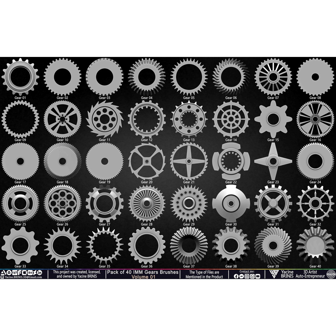 Pack of 40 IMM Gears 3D Model – Low Poly Kitbash Components, Multiple Formats - View 4