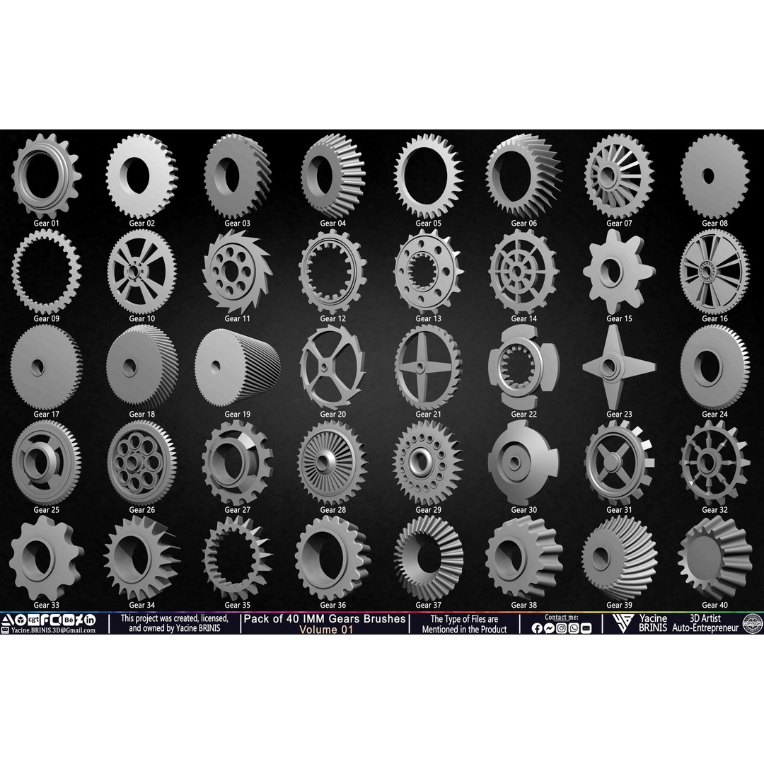Pack of 40 IMM Gears 3D Model – Low Poly Kitbash Components, Multiple Formats - View 5