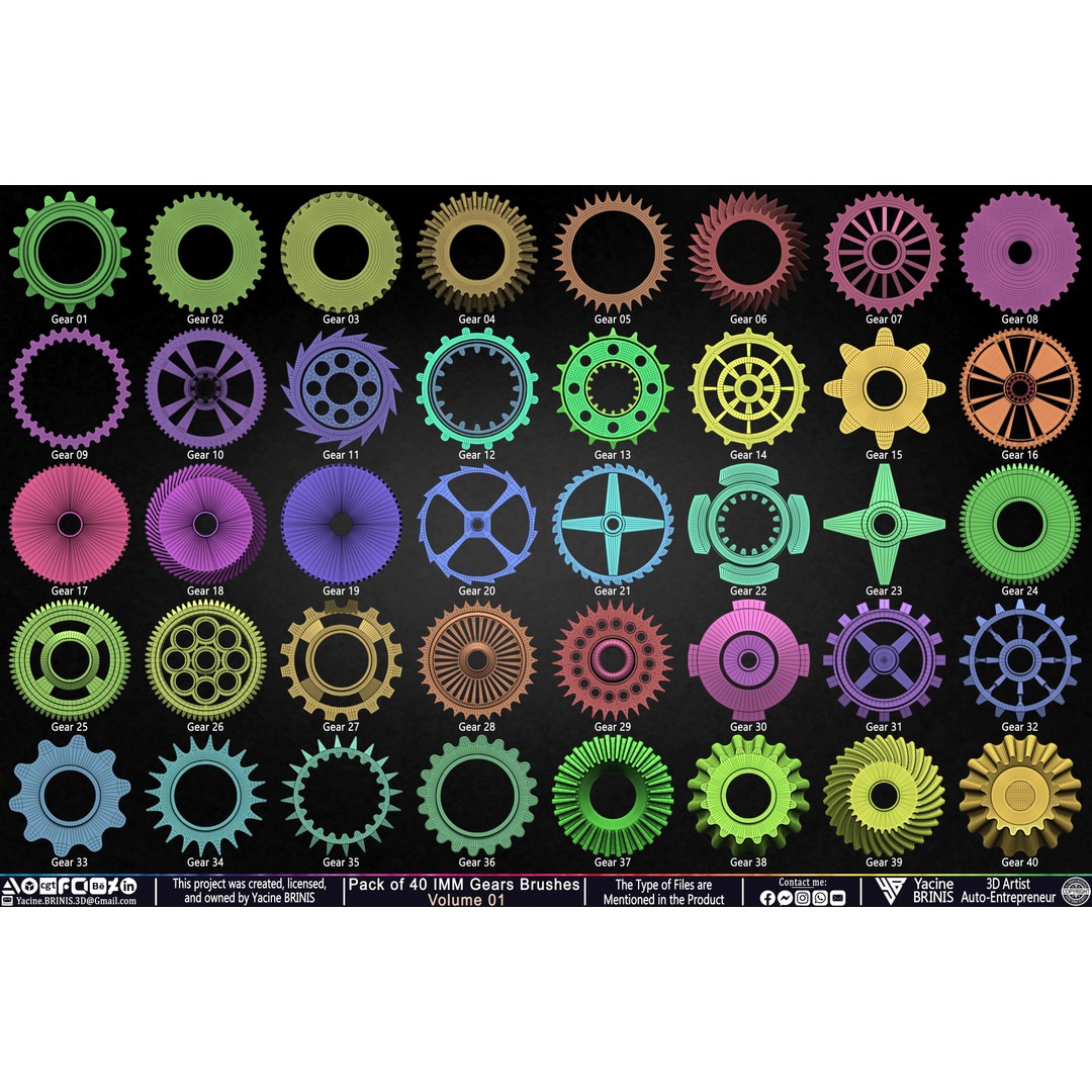 Pack of 40 IMM Gears 3D Model – Low Poly Kitbash Components, Multiple Formats - View 6