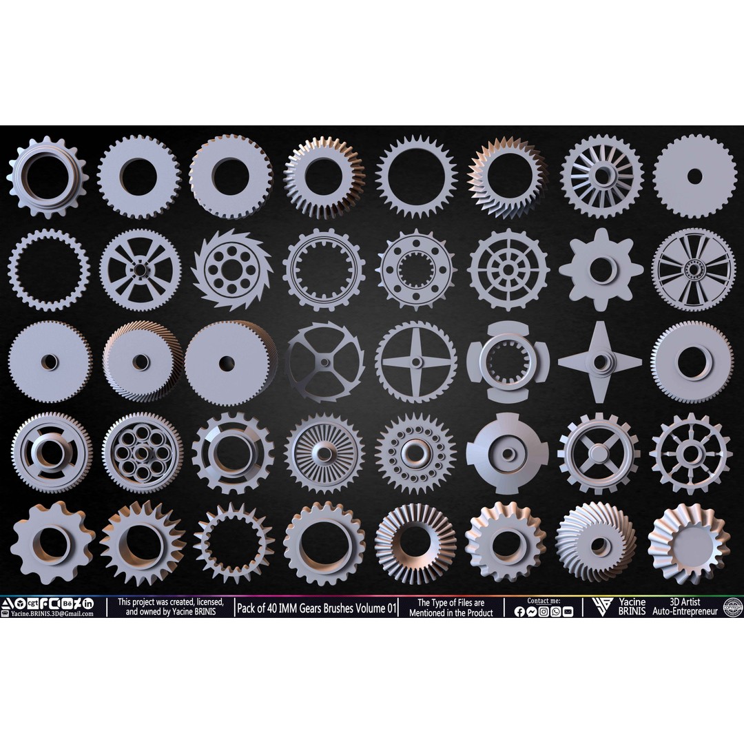 Pack of 40 IMM Gears 3D Model – Low Poly Kitbash Components, Multiple Formats - View 7