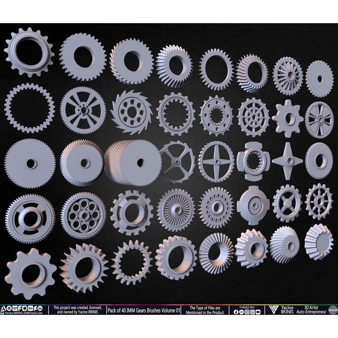Pack of 40 IMM Gears 3D Model – Low Poly Kitbash Components, Multiple Formats - View 8