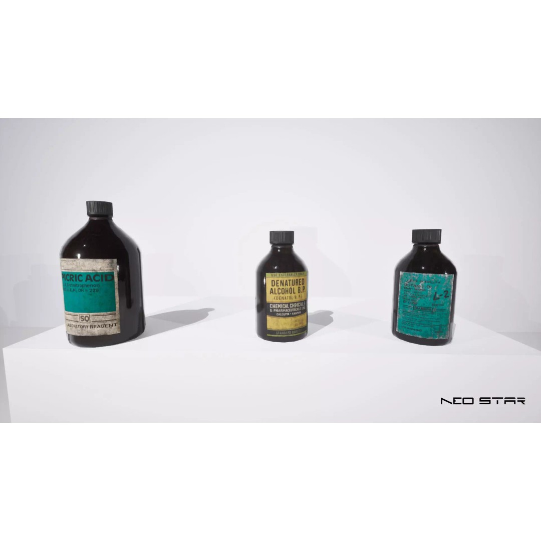 Chemical Bottles 3D Model – Low Poly Game-Ready Asset, FBX & OBJ - View 4