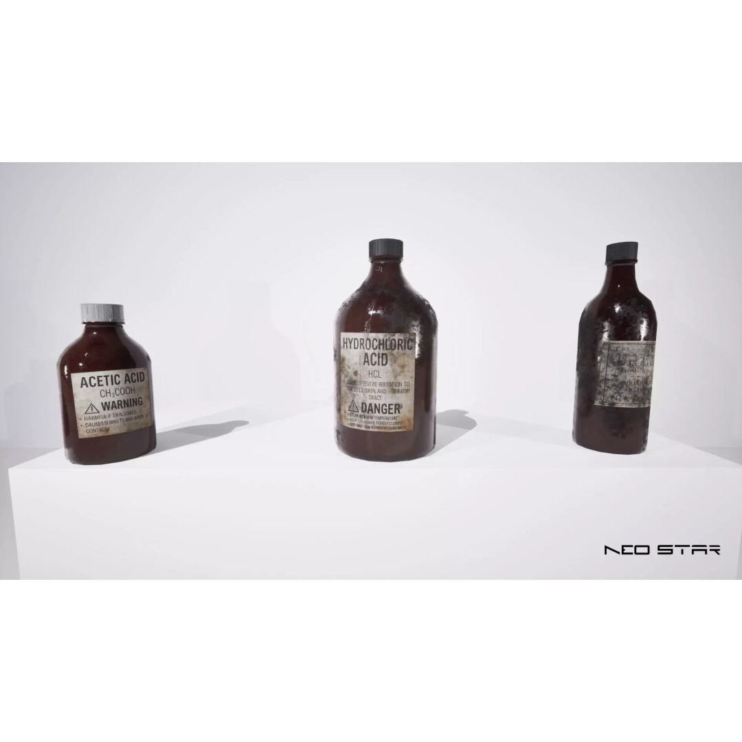 Chemical Bottles 3D Model – Low Poly Game-Ready Asset, FBX & OBJ - View 6