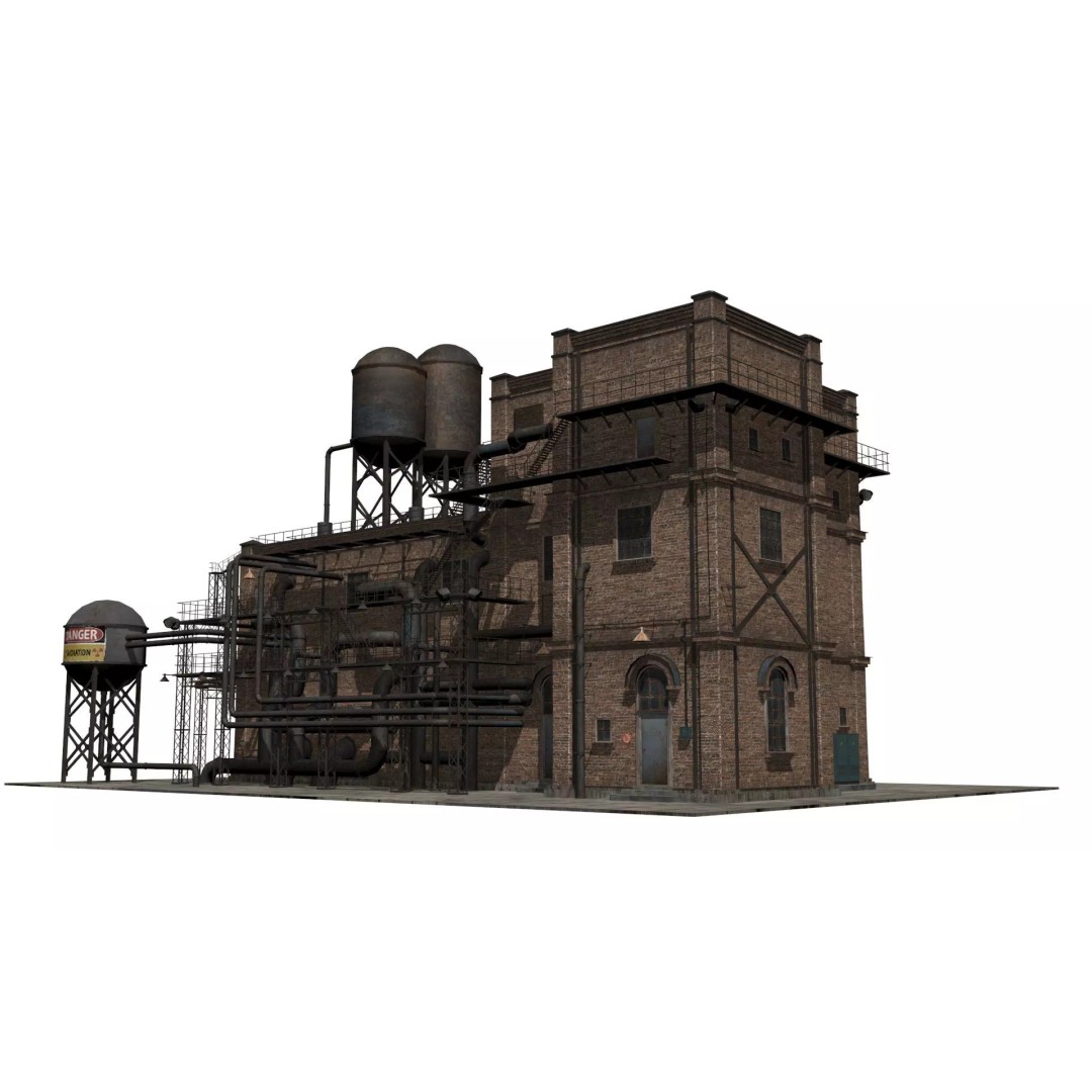 Old Industrial Building 3D Model – Low Poly Game-Ready Asset, FBX - View 2